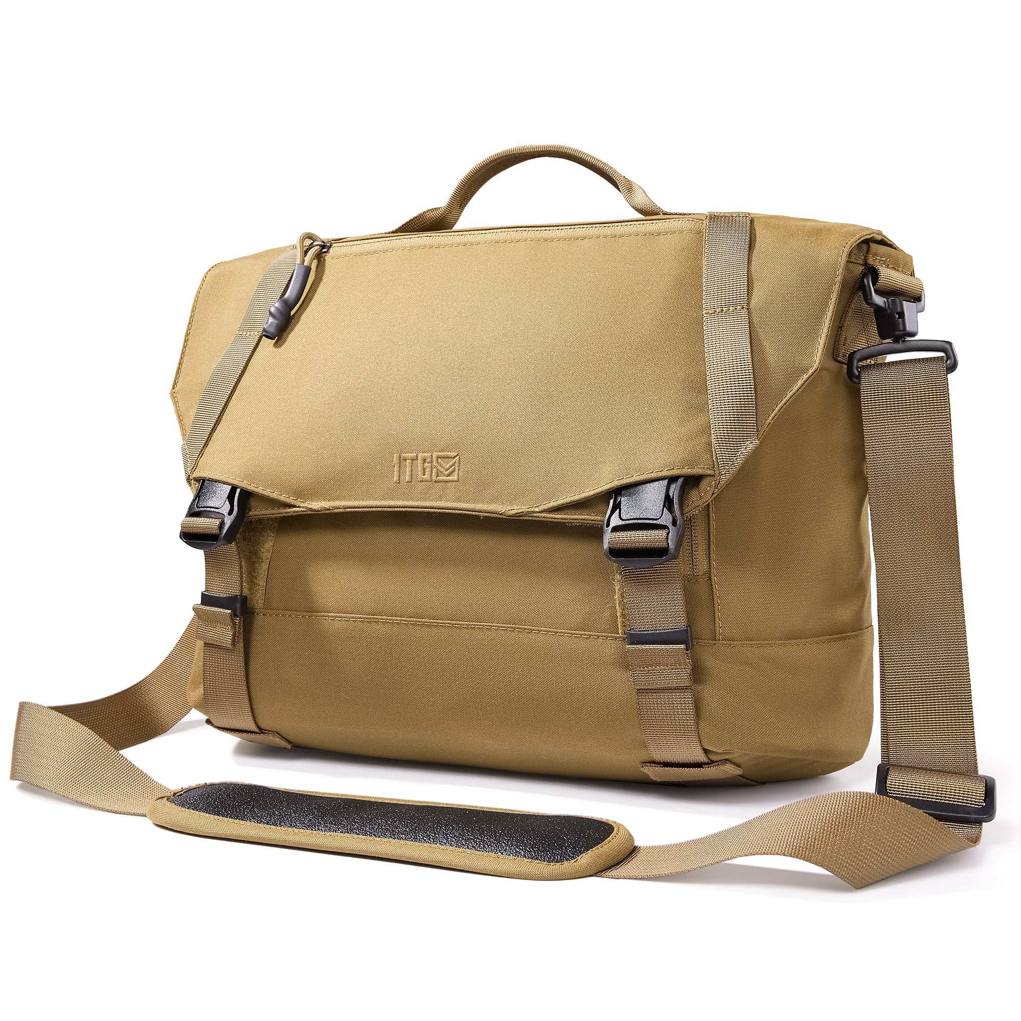 1TG Stylish Brown Canvas Messenger Bag with Adjustable Straps